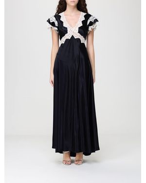Alberta Ferretti Long Satin Dress With Lace Inserts - Blue