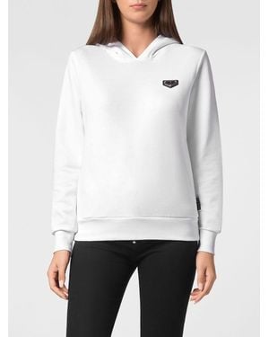 Philipp Plein Sudadera Con Capucha De Jersey Con Logotipo En Contraste - Blanco