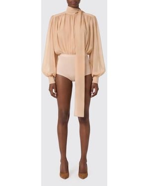 Elisabetta Franchi Silk Georgette Blouse With Balloon Sleeves - Natural