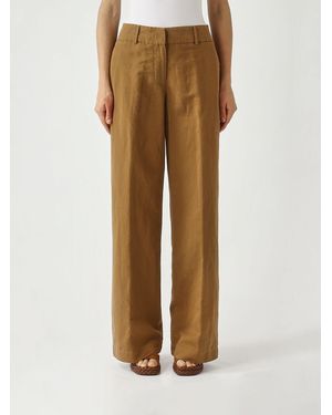 PT Torino Linen And Cotton Palazzo Pants - Natural