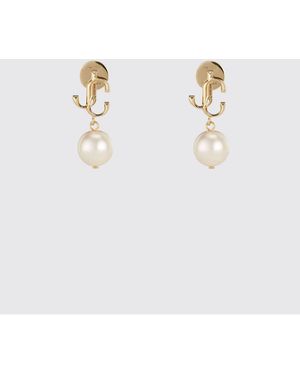 Jimmy Choo Tone Metal Earrings With Faux Pearls And Logo - Metallic