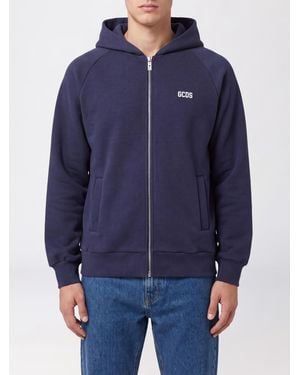 Gcds Sudadera De Algodón Con Capucha, Cremallera Y Logo En Contraste - Azul