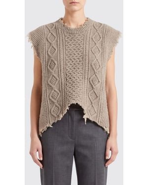R13 Fringed Hem Crewneck Wool Blend Waistcoat - Gray