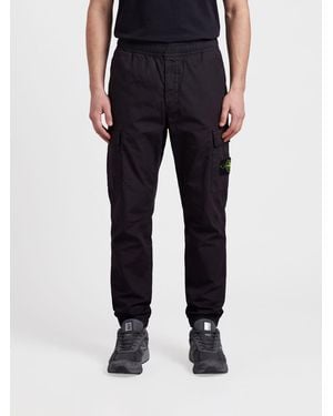 Stone Island Straight-Leg Stretch-Cotton Cargo Trousers With Compass Logo - Black
