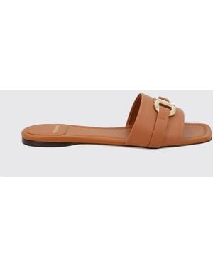 Ferragamo Gancini Smooth Flat Slide Sandals With Open Square Toe And Logo - Brown