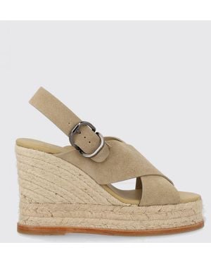 Castañer Suede Betina High Wedge Platform Sandals With An Adjustable Strap - Natural