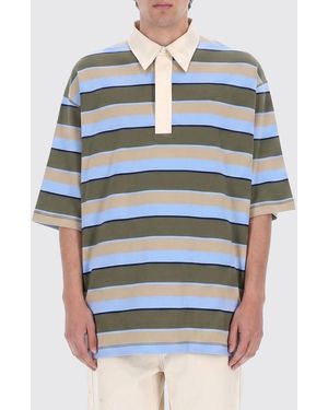 Ami Paris Striped Relaxed Fit Cotton Polo Shirt With Concealed Placket And French Collar - Blue