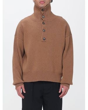 Ami Paris High Neck Wool Jumper With 4-Button Placket - Brown
