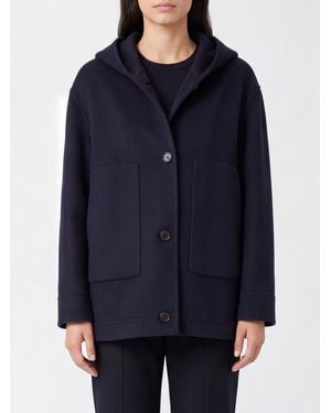 Max Mara Hooded Short Wool Coat With Patch Pockets - Blue
