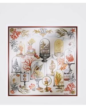 Max Mara Graphic Print Silk Twill Square Foulard - Natural