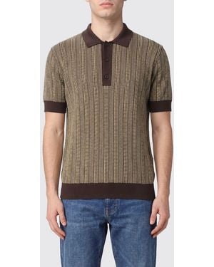 Ferragamo Striped Knit Polo - Brown