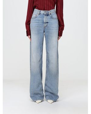 Saint Laurent Hoch Taillierte Jeans Mit Weitem Bein Aus Baumwolldenim - Blau