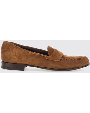 Lidfort Classic Suede Calfskin Loafers With Saddle Strap - Brown