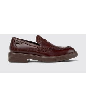 Camper Twins Leather Loafer With Brogue Pattern - Brown