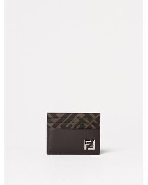 Fendi Ff Squared Coated Cotton And Leather Card Holder - White
