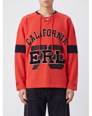 ERL Sudadera Hockey De Algodón Relaxed Fit Con Cuello De Pico Y Logo A Contraste - Rojo