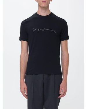 Giorgio Armani T-Shirt À Manches Courtes En Coton Avec Logo Contrastant - Noir