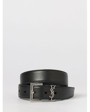 Saint Laurent Cassandre Grained Leather Belt - Grey