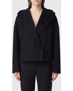 Sportmax Hooded Double-Breasted Wool Pea Coat With Shawl Collar - Blue
