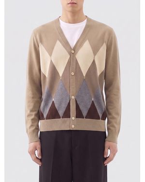 Ballantyne Diamond Pattern Cotton And Cashmere Cardigan - Natural