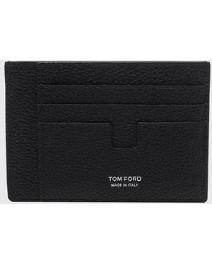 Tom Ford Flat Calf Leather Card Holder With Seven Slots And Laminated Logo - White