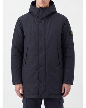 Stone Island Parka Corta De Tejido Técnico Reciclado Con Capucha Y Logo - Azul