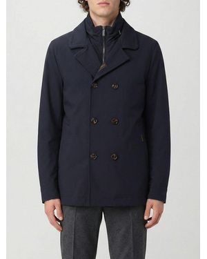 Moorer Double-Breasted Technical Fabric Coat - Blue
