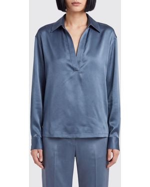 Tom Ford V-Neck Silk Blouse With Long Dropped-Shoulder Sleeves - Blue