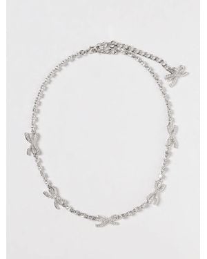 Self-Portrait Brass Necklace With Set Rhinestones - White