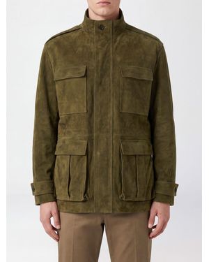 Ferragamo Suede Lambskin Utility Jacket With High Collar And Patch Pockets - Green
