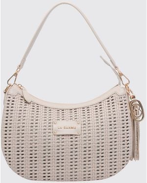 La Carrie Woven Shoulder Bag With Tassels And Removable Pouch - Natural