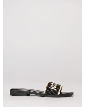 Just Cavalli Raffia Mules With Embroidered Logo - White