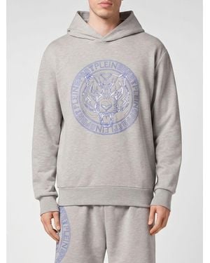 Philipp Plein Sudadera Con Capucha Tiger De Algodón Con Logo En Contraste - Gris