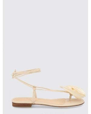 Magda Butrym Leather Thong Sandals With A Flower Appliqué And Ankle-Tie Straps - Natural