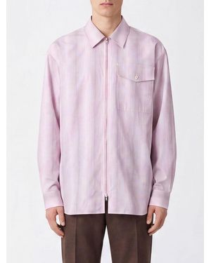 Dries Van Noten Relaxed Fit Striped Cotton Shirt With Zip Closure - Pink