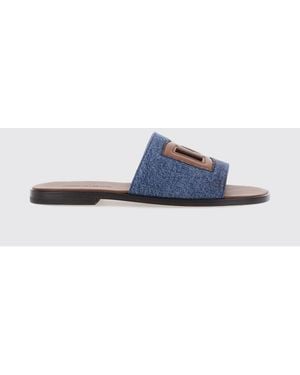 Dolce & Gabbana Dolce &Amp Gabbana Dg Light Cotton Denim Slides With Dg Monogram - White