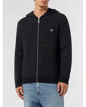 Philipp Plein Kapuzenpullover Aus Wolle Und Kaschmir Mit Animal-Print - Schwarz