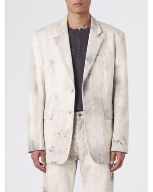 Camper Single-Breasted Abstract Print Cotton Blazer With Classic Lapels - Natural