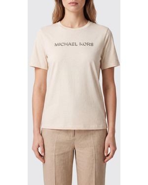 Michael Kors Cotton Crewneck T-Shirt With Contrasting Front Logo - Natural