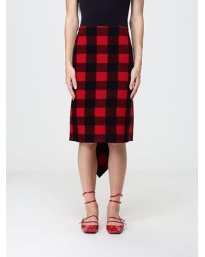 N°21 Mini-Jupe Asymétrique Taille Haute En Laine Mélangée À Carreaux - Rouge