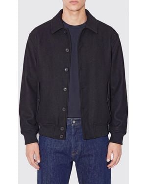 Ferragamo Wool Blend Bomber Jacket With Classic Collar And Flap Pockets - Blue