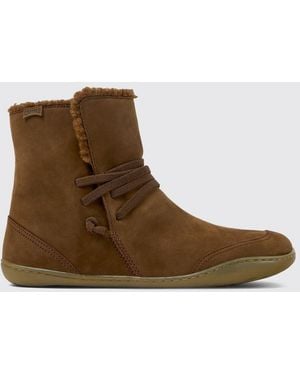 Camper Peu Nubuck Slip-On Ankle Boots With Elastic Laces And Round Toe - Brown