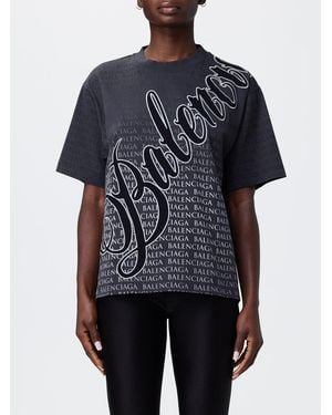 Balenciaga Cotton T-Shirts With Logo - Blue