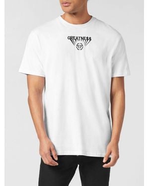 Philipp Plein Camiseta De Punto De Algodón Con Logo Frontal Bordado En Contraste - Blanco