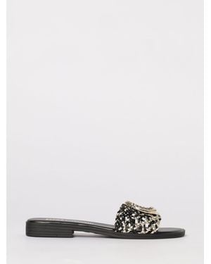 Just Cavalli Braided Faux Leather Sandal With Logo Plaque - White