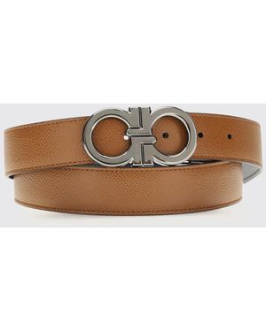 Ferragamo Gancini Grained Calfskin Leather Belt - White