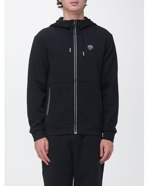 EA7 Baumwoll-Kapuzenjacke Mit Reißverschluss Seitentaschen Und Überschnittenen Schultern - Blau