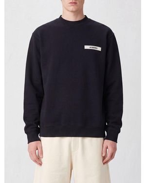 Jacquemus Sudadera De Cuello Redondo De Puro Algodón Con Logo En Contraste Aplicado - Azul