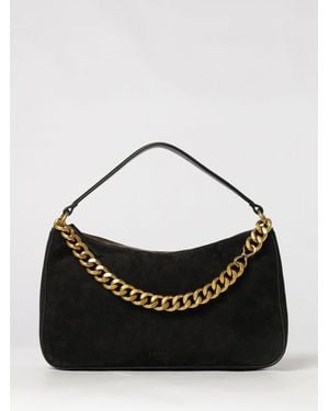 Twinset Liliane Suede Shoulder Bag With Metal Mesh Details - Black