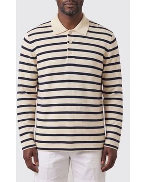 Junya Watanabe Striped Long-Sleeve Cotton Polo With Ribbed Collar - Grey